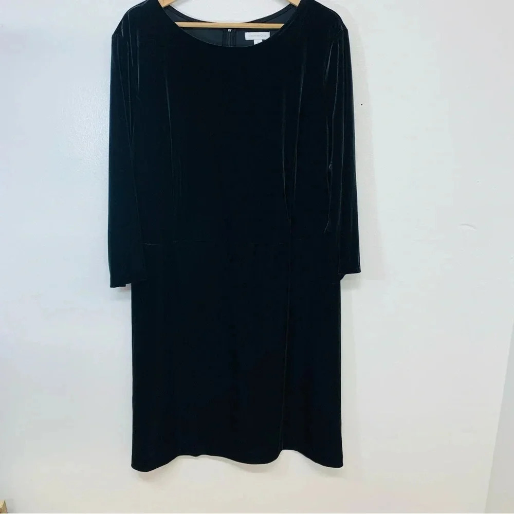 Charter Club  Dress XXL Black Velour  Sheath Stretch‎ Below Knee 3/4 Sleeve